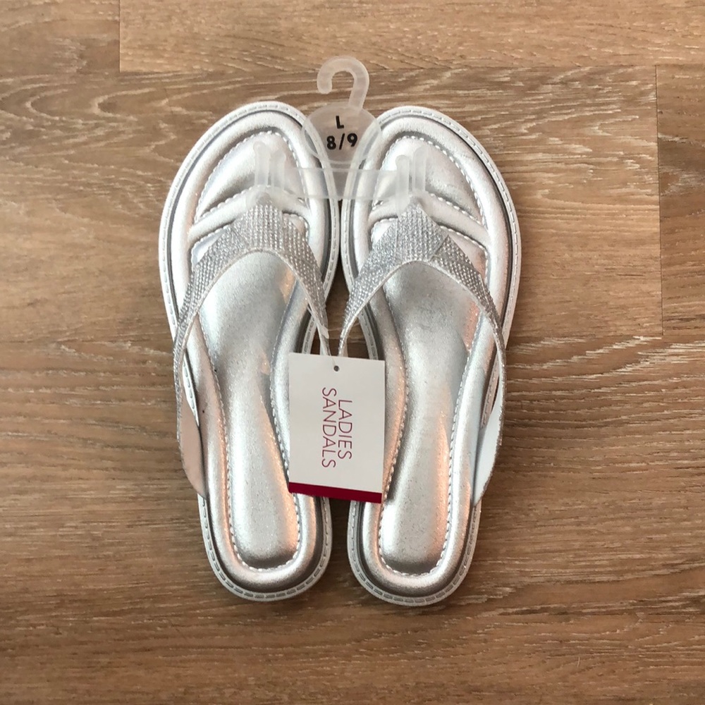 Silver Glitter Thong Sandals